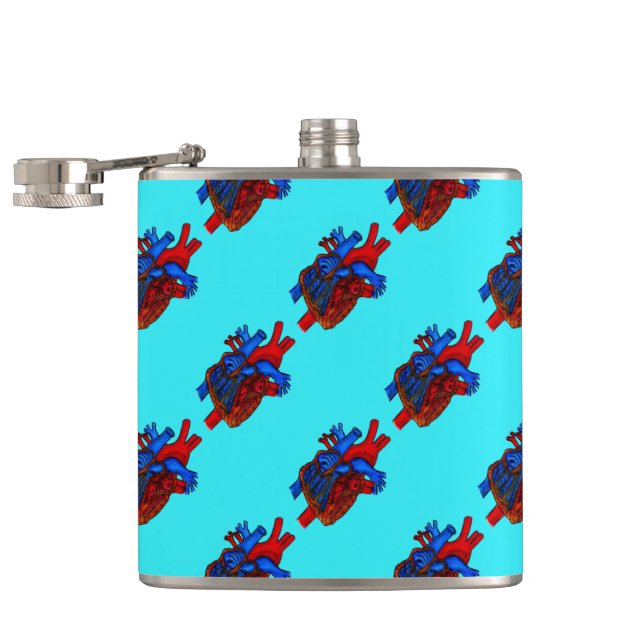 Flasques Fiole de vinyle à motif de coeur anatomique Aqua (Ouvert)