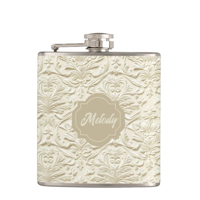 Flasques Fiole embouteillée en ivoire, en vinyle floral (Devant)