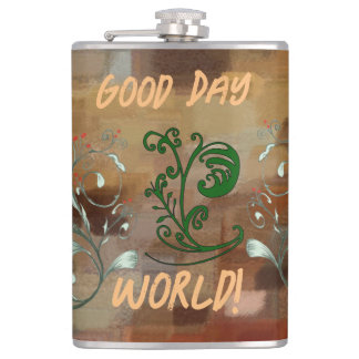 Flasques Fiole enveloppée de vinyle "Good Day World"