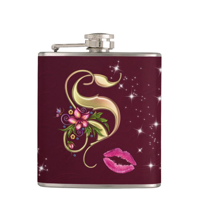Flasques Fiole enveloppée Monogramme S, 6 oz. (Devant)