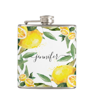 Flasques Fiole Mariage citron aquarelle personnalisée