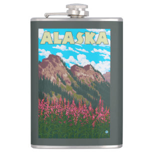 Flasques Fireweed avec l'affiche de Vintage voyage de