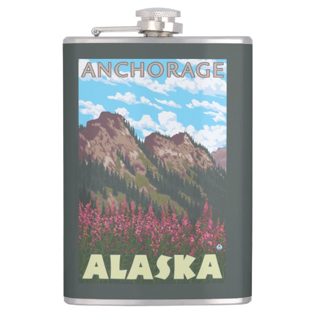 Flasques Fireweed et montagnes - Anchorage, Alaska (Devant)