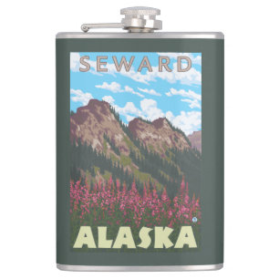 Flasques Fireweed et montagnes - Seward, Alaska