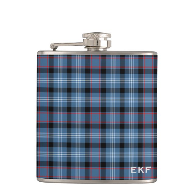 Flasques Fitzgerald Tartan Monogramme bleu et noir Plaid (Devant)