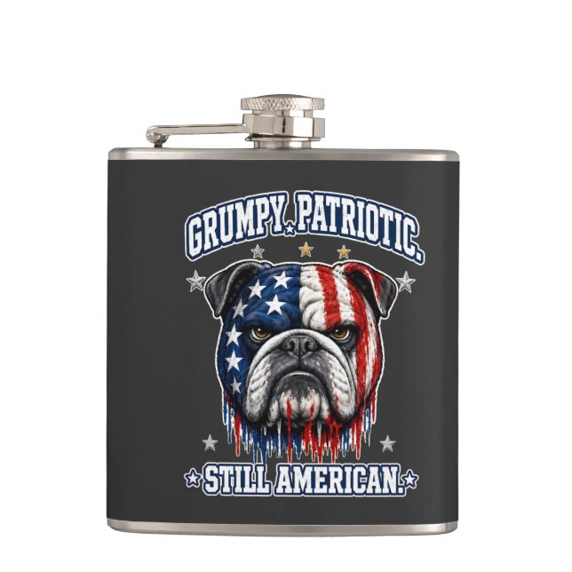 Flasques Flacons de 4 juillet Grumpy Patriotic Bulldog (Devant)