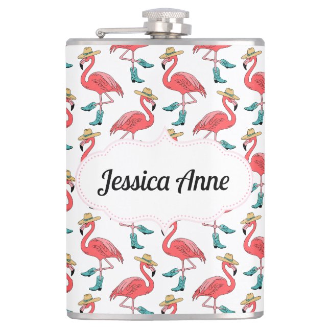 Flasques Flamant rose Coastal Cowgirl Nom personnalisé (Devant)
