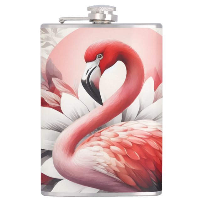 Flasques Flamant rose en Aquarelle Rouge et Blanc (Devant)