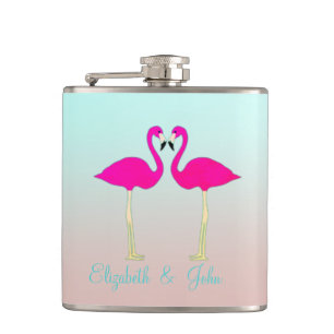 Flasques Flamants roses adorables amoureux-Personnalisé