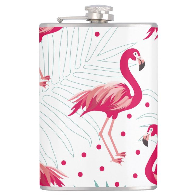 Flasques Flamingo tropical et feuille, motif d'été. (Devant)