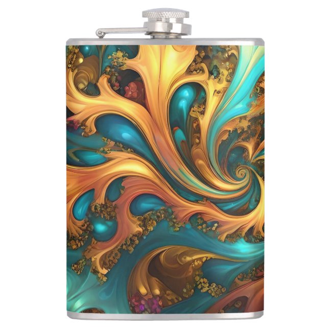 Flasques Flammes Abstraites or Turquoise orange, (Devant)