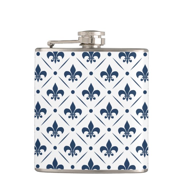 Flasques Fleur De Lis bleu foncé motif sur arrière - plan b (Devant)