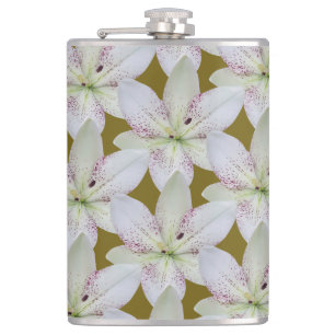 Flasques Fleur de lys blanche rayée dorée, Nom personnalisé