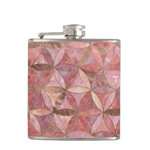 Flasques Fleur de motif de la vie - quartz rose et or