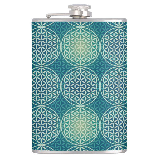 Flasques Fleur de vie - motif de timbre - bleu cyan (Devant)