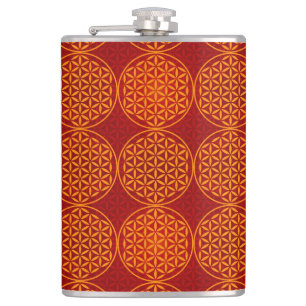 Flasques Fleur de vie - motif de timbre - orange rouge