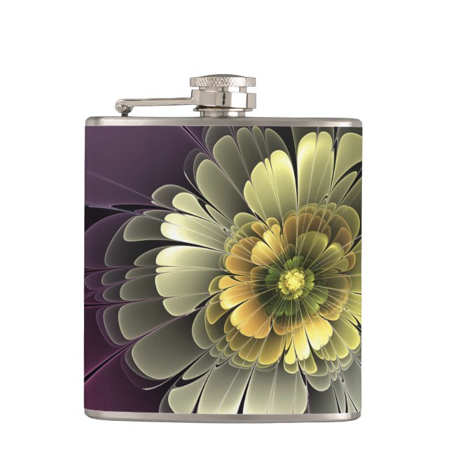 Flasques Fleur fractale grise et pourpre moderne abstraite (Devant)