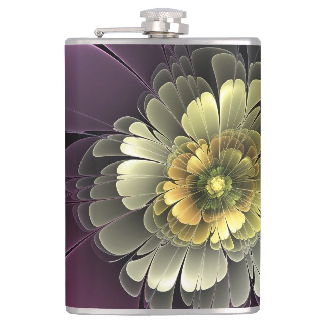 Flasques Fleur fractale grise et pourpre moderne abstraite (Devant)