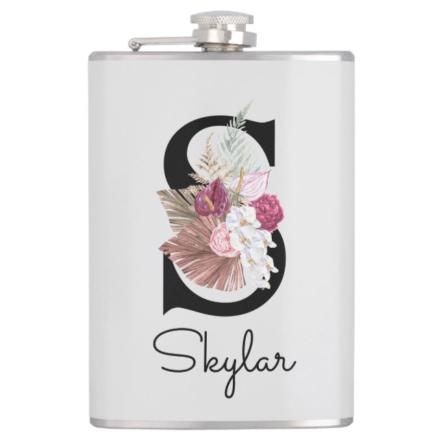 Flasques Fleur initiale rose boho avec monogramme S (Devant)