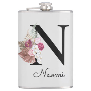 Flasques Fleur initiale rose boho brodée N