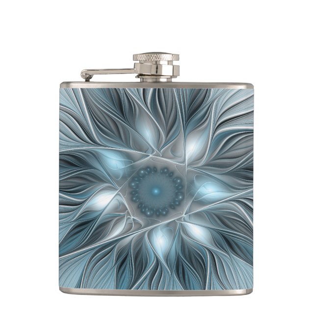 Flasques Fleur joyeuse abstraite fleur bleue grise fractale (Devant)