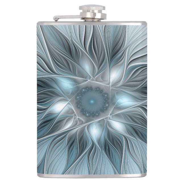 Flasques Fleur joyeuse abstraite fleur grise bleue fractale (Devant)