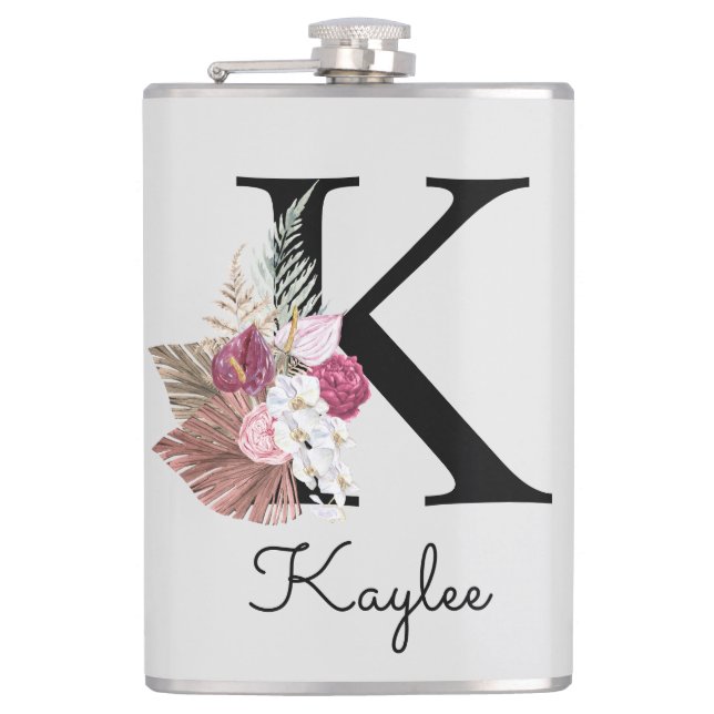 Flasques Fleur rose boho initiale K monogrammée (Devant)