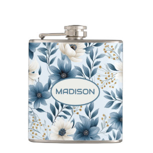 Flasques Fleurs bleues et beiges