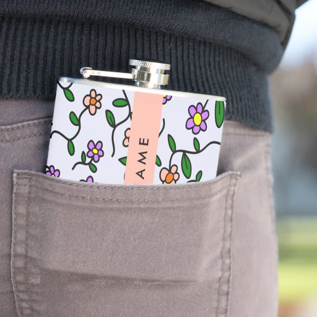 Flasques Fleurs Colorées, Fond Bleu, Orange (En situation)