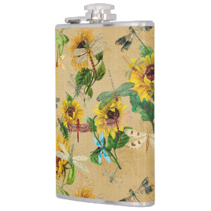 Flasques Fleurs de soleil vintages et libellules 