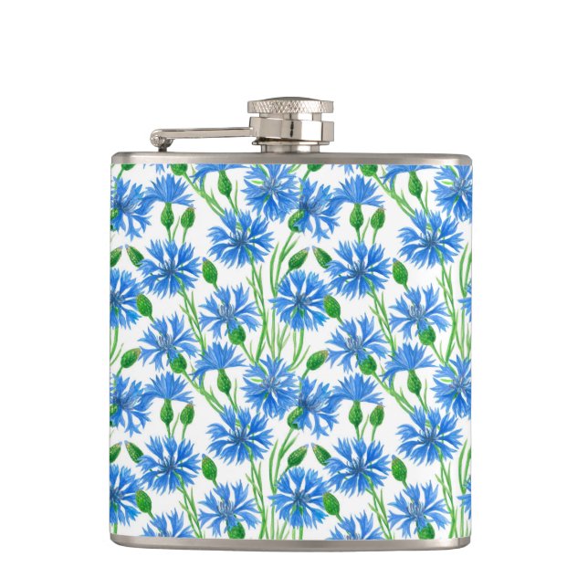 Flasques Fleurs d'eau bleu, fleurs sauvages sur blanc (Devant)