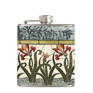 Flasques Fleurs en verre souillé avec la frontière bronzage