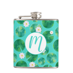 Flasques Fleurs Lys d'Eau Blanche & Motif Lily Pad