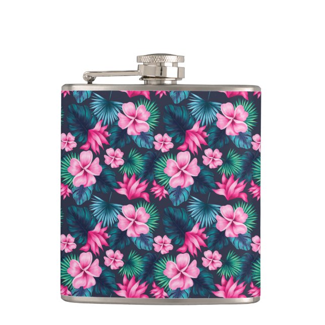 Flasques Fleurs roses avec Feuilles verts Partern-79066 (Devant)
