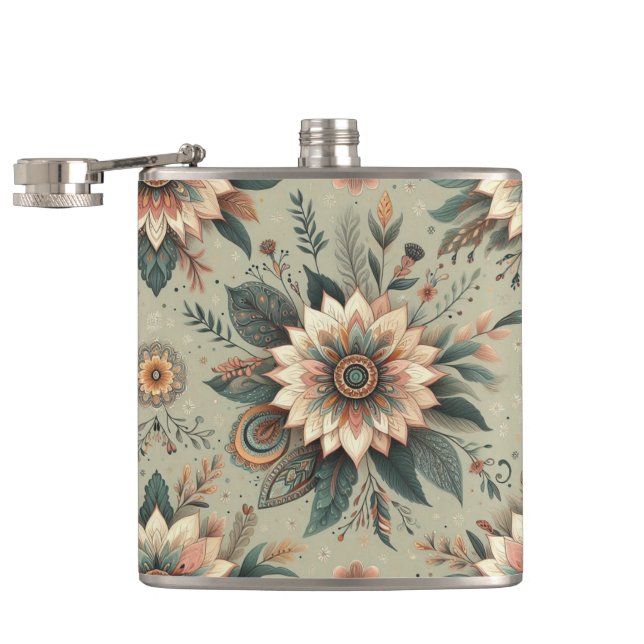 Flasques Fleurs sur un fond sauge (Ouvert)