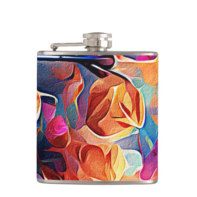 Flasques Floral Abstract Art Orange Red Blue Flowers (Devant)