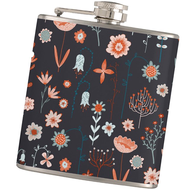 Flasques Floral moderne foncé (Dark floral wildflower Scandinavian hip flask)