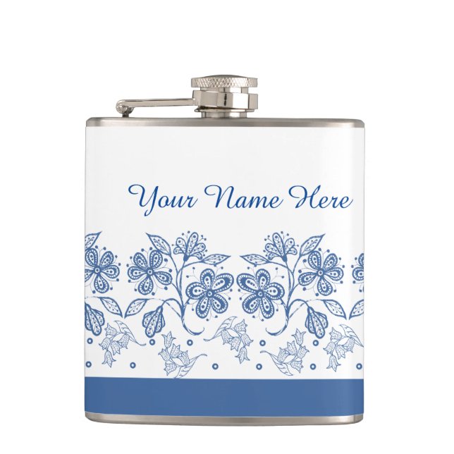 Flasques Flore Blanche, bleu Indigo personnalisé Floride (Devant)