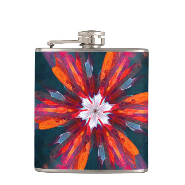 Flasques Flore Mandala Flowers Orange Red Blue Abstract (Devant)