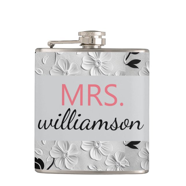 Flasques Flore noir & blanc personnalisée MRS. (Devant)