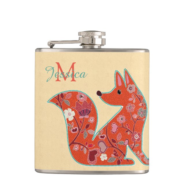 Flasques Fox de motif de fleur d'art populaire (Devant)