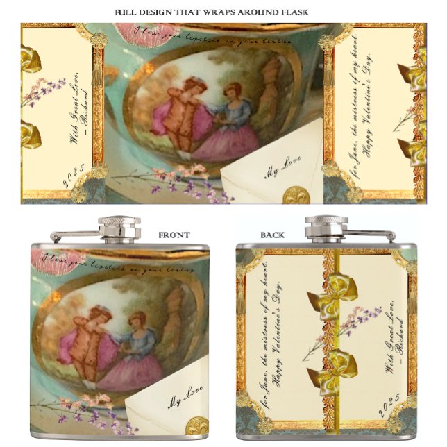 Flasques French Teup Flask Romantic Cadeau (Using many individual items of ornamentation, great attention to detail produced this romantic flask)