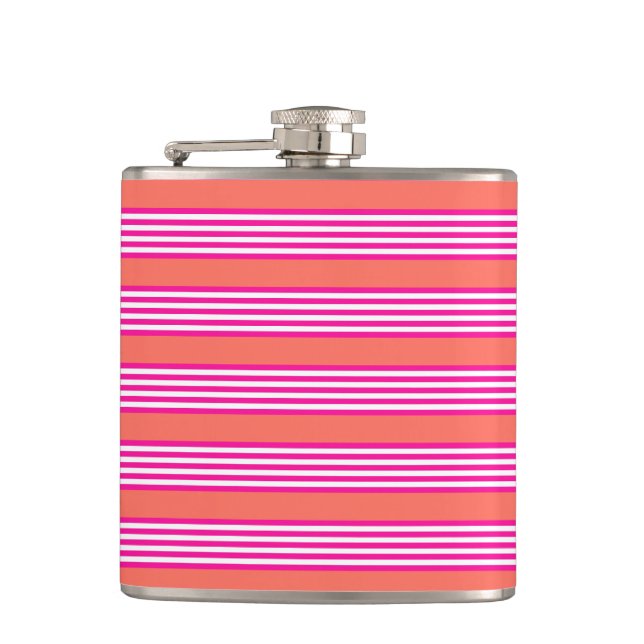 Flasques Fuchsia et corail vivant cinq bandes motif (Devant)