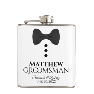 Flasques Fun Black Bow Cravate Tuxedo Groomsman Mariage