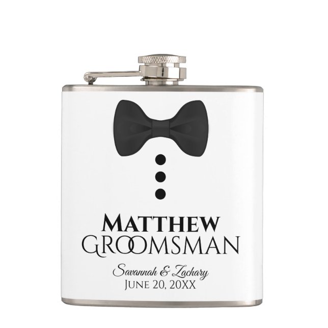 Flasques Fun Black Bow Cravate Tuxedo Groomsman Mariage (Devant)