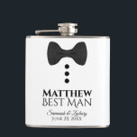 Flasques Fun Black Cravate Tuxedo Best Man Mariage Flask<br><div class="desc">Ces flacons d'alcool amusants sont conçus spécialement pour le meilleur homme. Ils présentent un design amusant d'une cravate noire avec trois boutons sur un arrière - plan blanc, donnant l'idée d'un smoking. Le texte dit "Meilleur Homme" et a un espace pour son nom ainsi que le couple et la date...</div>