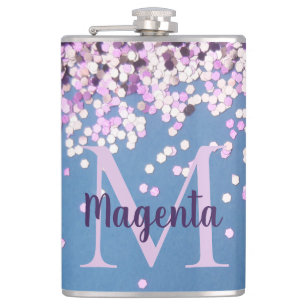 Flasques Fun Monogram Lavender Confetti sur bleu