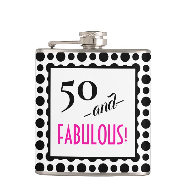 Flasques Fun Retro Polka Dot 50 et FABULOUS! Anniversaire (Devant)