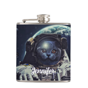 Flasques Funny Astronaut Shorthair Cat dans l'espace