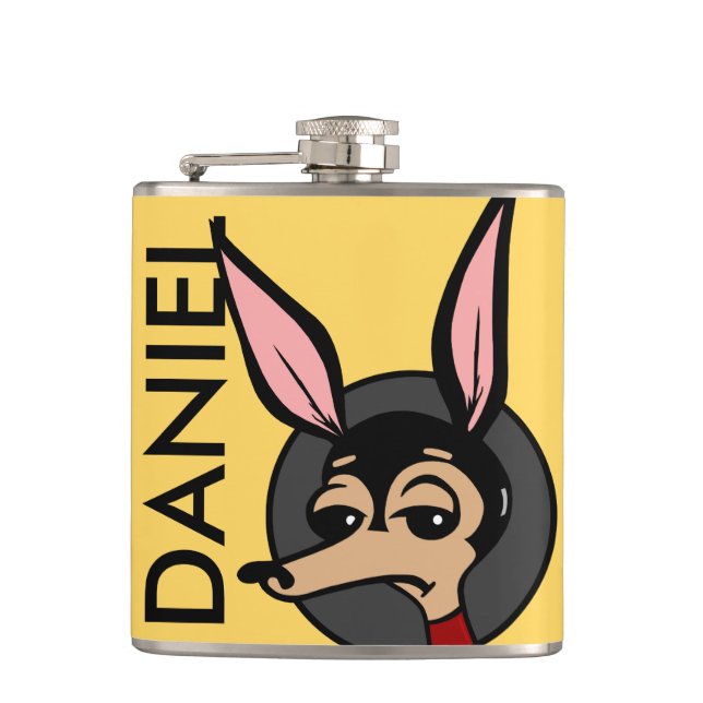 FLASQUES FUNNY CARTOON STYLE CHIEN VINYL WRAPEE FLASK (Devant)